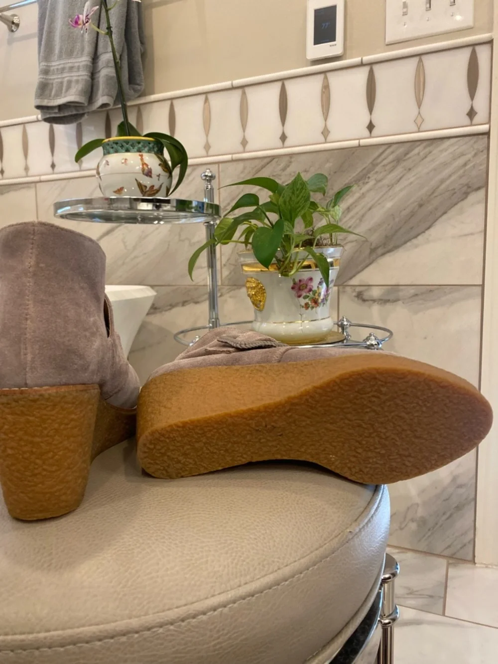 Jack Rogers Izzie Suede Wedge Booties Taupe Worn 1X Size 7